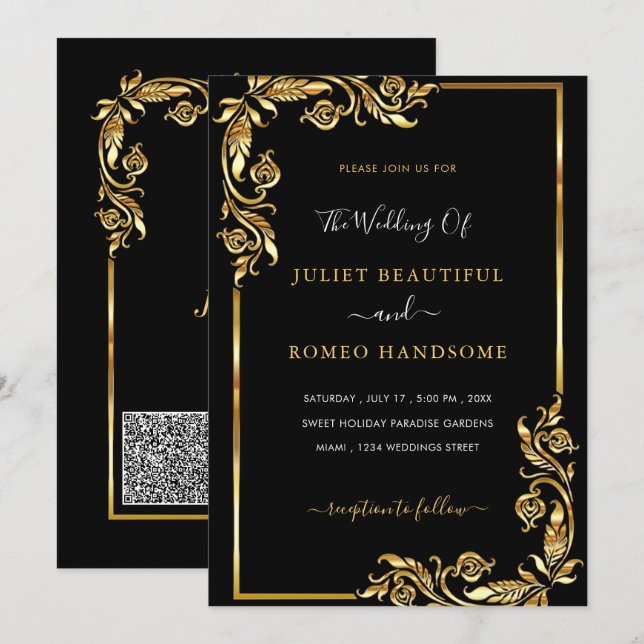 Modelo de Convite para Casamento de Código QR Pret (Frente/Verso)