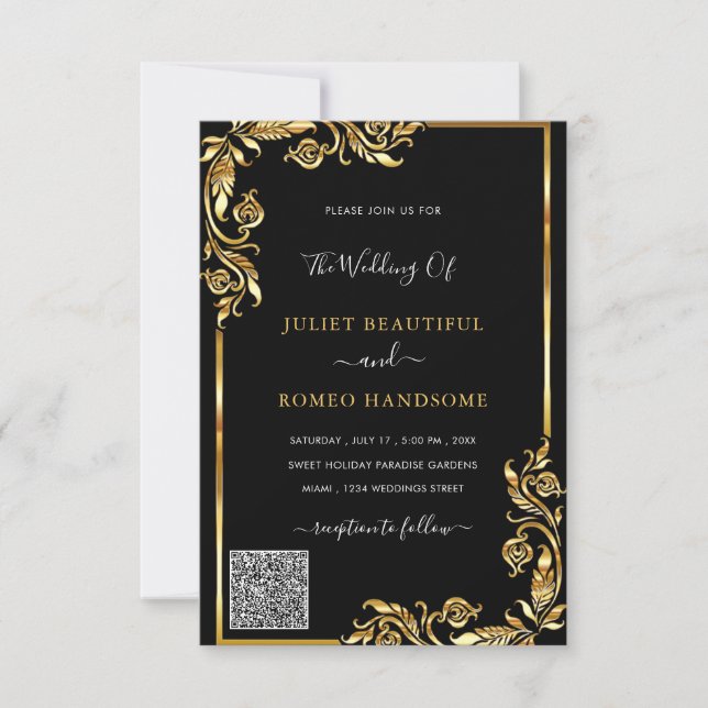 Modelo de Convite para Casamento de Código QR Pret (Frente)
