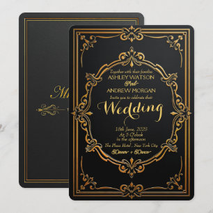 Modelo de Convite para Casamento Dourado e Preto E