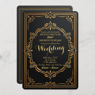 Modelo de Convite para Casamento Dourado e Preto E