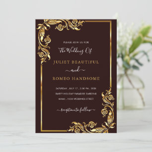 Modelo de Convite para Casamento Dourado Preto e F