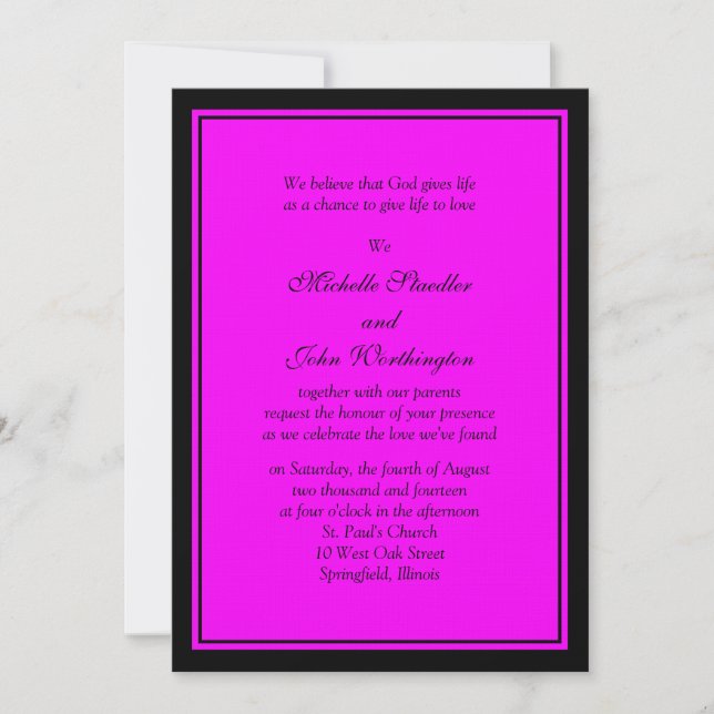 Modelo de Convite para Casamento Fuschia Rosa e Ne (Frente)