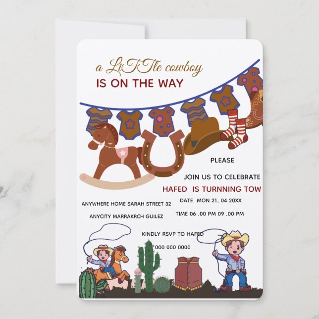 Modelo de Convite para Chá de fraldas de Cowboy, u (Frente)