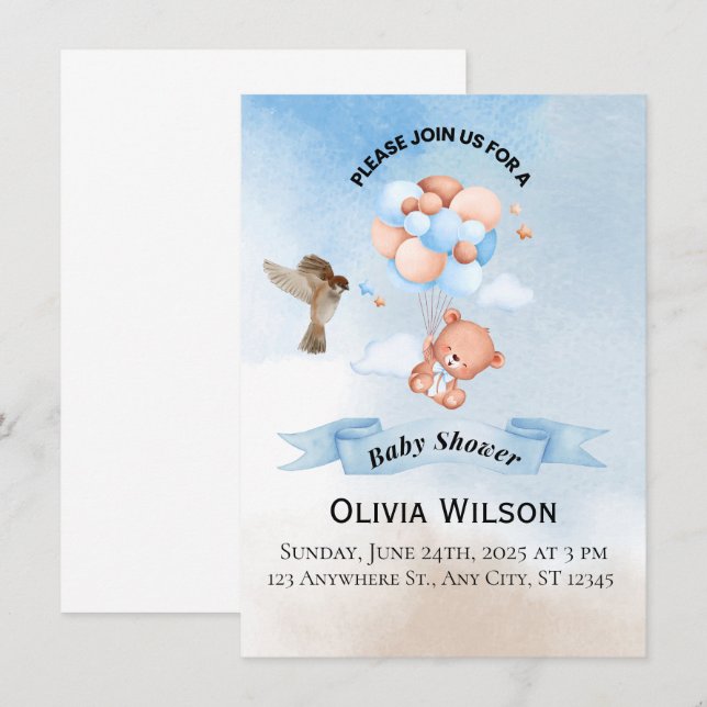 Modelo de Convite para Chá de fraldas Elegante (Frente/Verso)