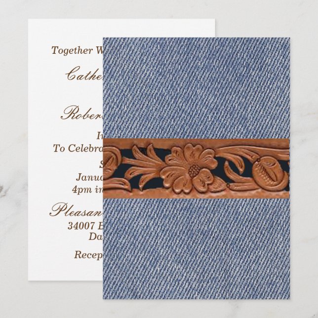 Modelo de Convite para Denim e Leather Western Bel (Frente/Verso)