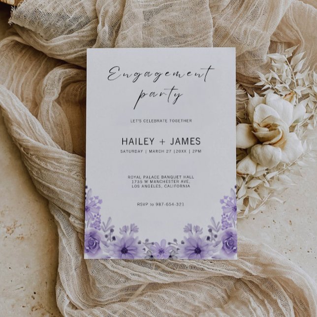 Modelo de Convite para Noivado Roxo (Purple Engagement Invitation Template)
