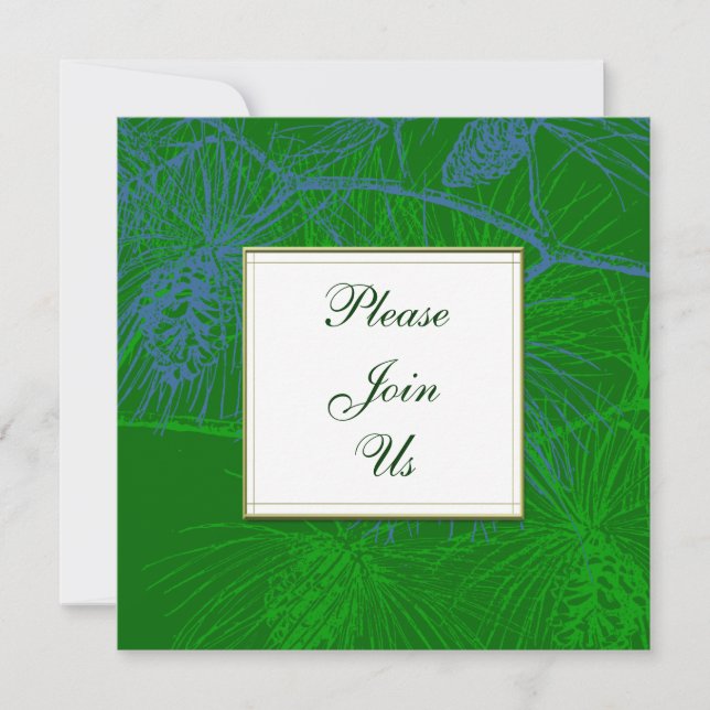 Modelo de Convite Personalizado de Pino Verde e Az (Frente)