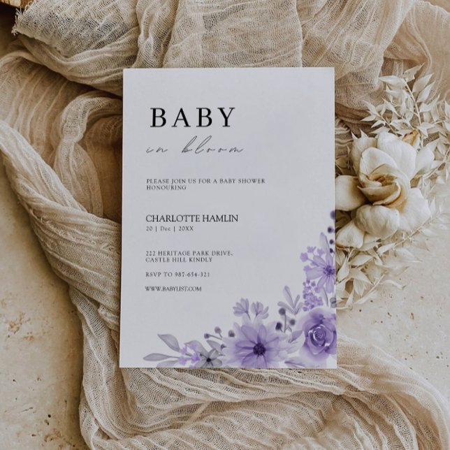 Modelo de Convite Roxo do chá de fraldas (Baby Shower Purple Invitation Template)