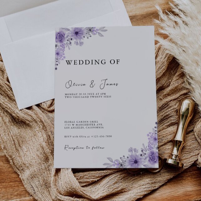 Modelo de Convites de casamento (Purple Wedding Invites Template)
