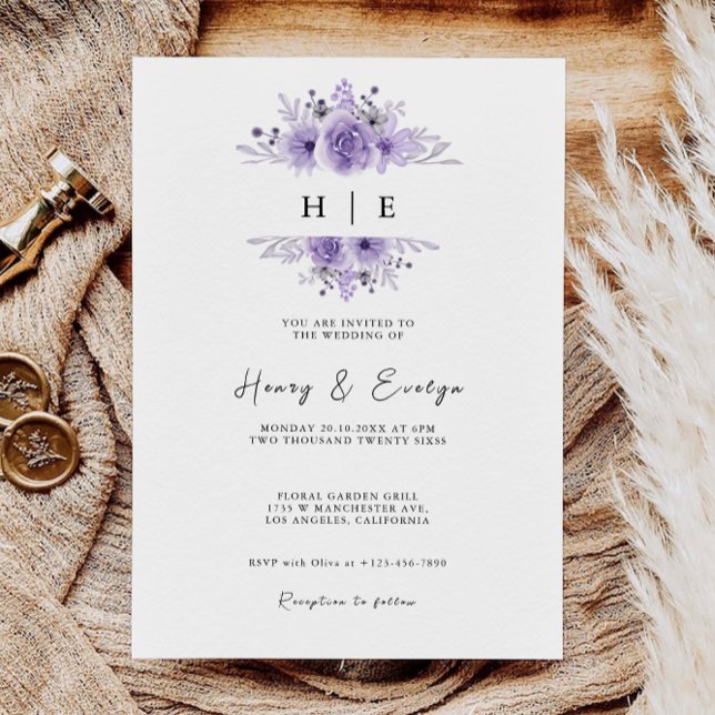 Modelo de Convites de casamento (Purple Wedding Invites Template)