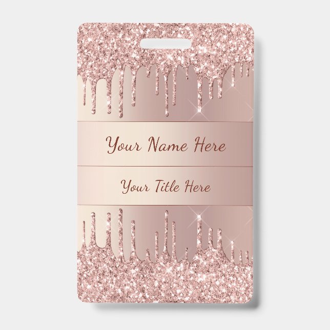 Modelo de Crachá de Nome com Brilho em Rose Gold (Frente)