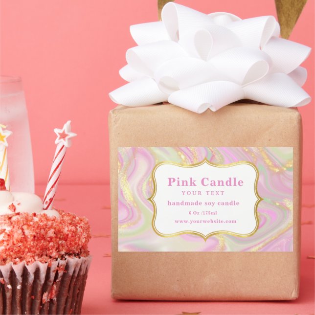 Modelo de Etiqueta de Vela Dourada em Mármore Rosa (Festa)