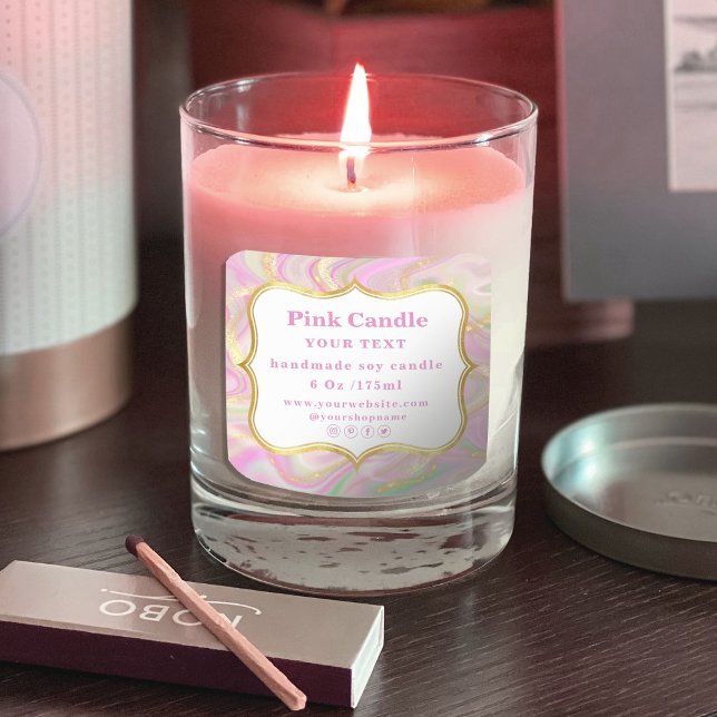 Modelo de Etiqueta de Vela em Mármore Rosa Elegant (Criador carregado)