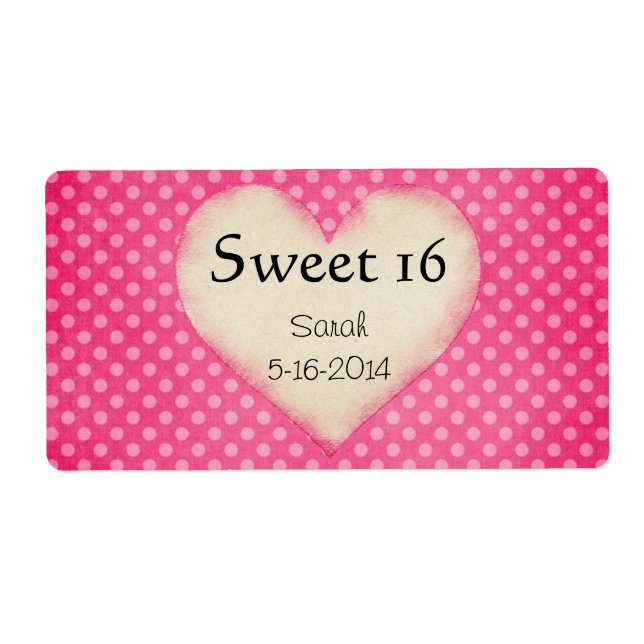 Modelo de etiqueta personalizada do Sweet 16 (Frente)