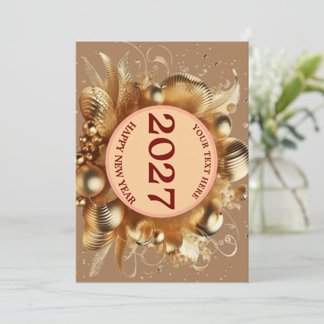 Modelo de Feliz Ano Novo Dourado Elegante (Em pé/Frente)
