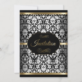 Modelo de Festa Branco, Preto e Dourado | Convite