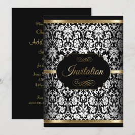 Modelo de Festa Branco, Preto e Dourado | Convite