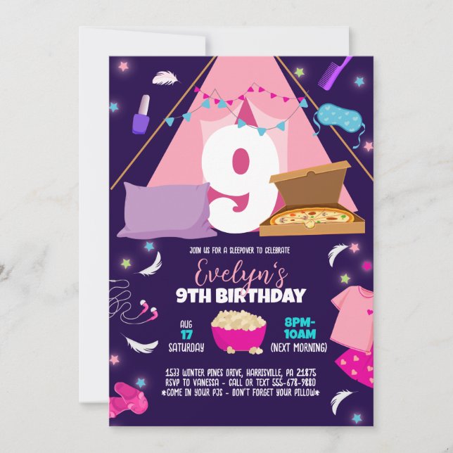 Modelo de Festa de Dormir, Convite para Meninas Sl (Frente)