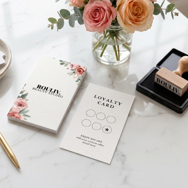 Modelo de Fidelidade em Grade Circular Floral Aqua (Watercolor Floral Circle Grid Loyalty Template for Lash Tech & Beauty Salon)