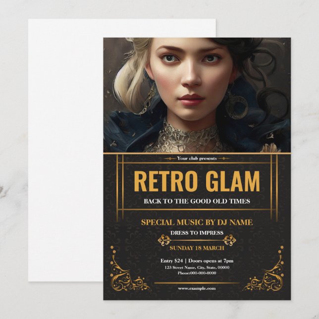 Modelo de Folheto de Festa Retro Glam (Frente/Verso)