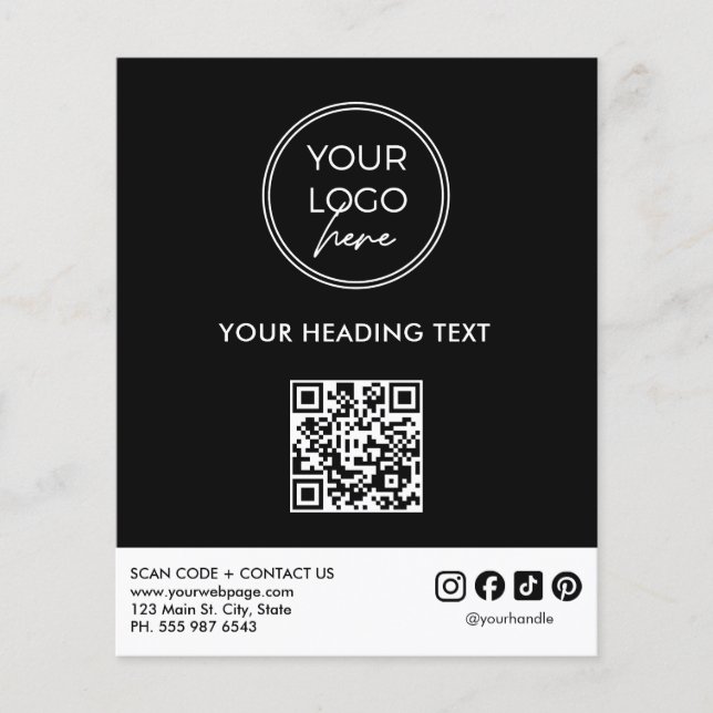 Modelo de Folheto de Negócios com Código QR de Log (Frente)