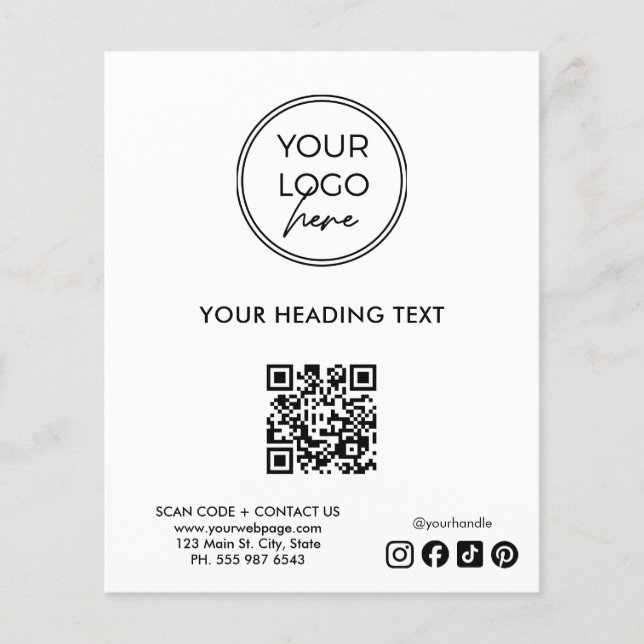 Modelo de Folheto de Negócios com Código QR de Log (Frente)