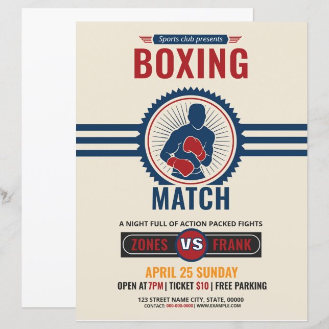 Modelo de Folheto de Torneio de Boxe (Frente/Verso)