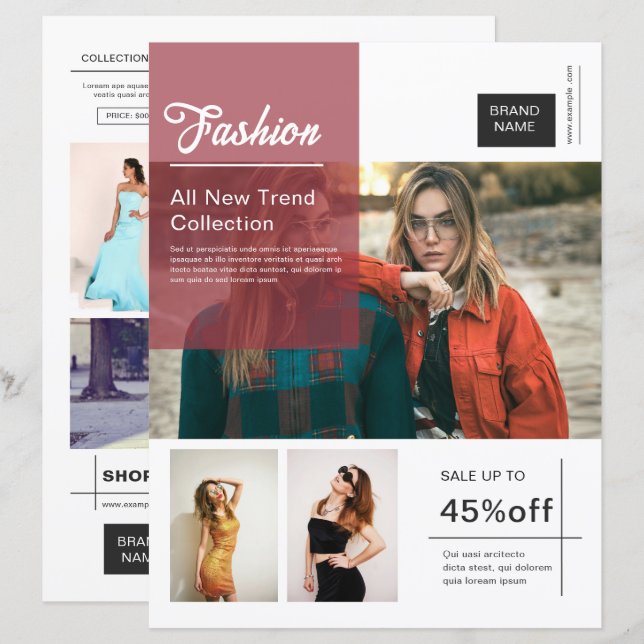Modelo de Folheto Promocional de Produto de Moda (Frente/Verso)