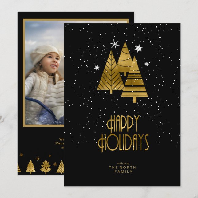 Modelo de Foto das Árvores de Natal V2 Dourado ID8 (Frente/Verso)