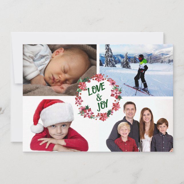 Modelo de Foto de Poinsettia Holly Christmas Wreat (Frente)