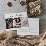 Modelo de Foto do Script Moderno 3 Salve a Data<br><div class="desc">Este modelo de foto moderno do roteiro 3, salvar o cartão postal é perfeito para um casamento minimalista. O simples design preto e branco apresenta uma tipografia industrial única, com estilo boho moderno. Personalizável em qualquer cor. Mantenha o design mínimo e elegante, como está, ou personalize-o adicionando seus próprios gráficos...</div>