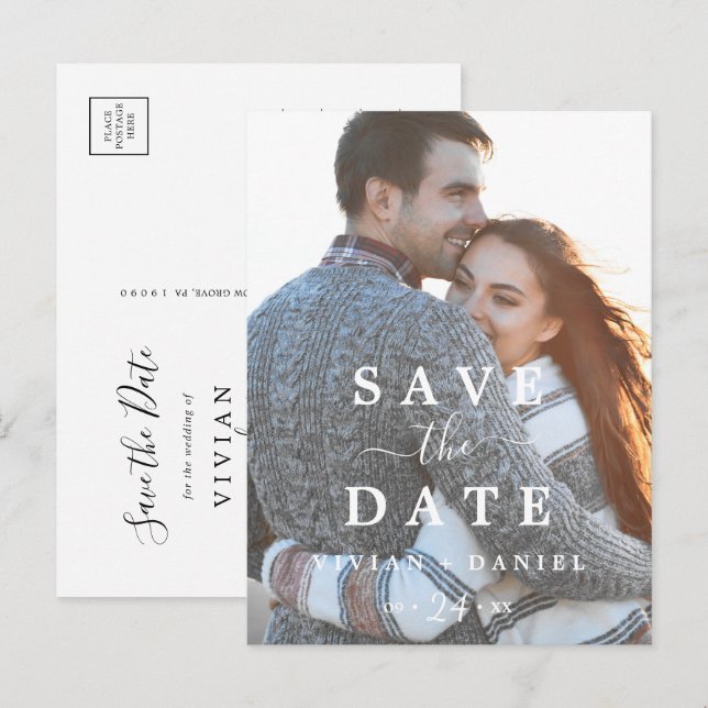 Modelo de Foto Minimalista Salvar a Data (Frente/Verso)