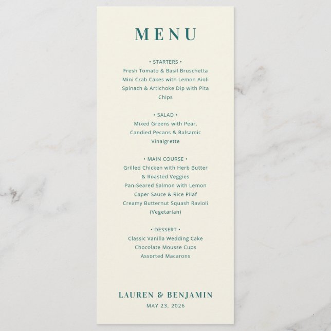 Modelo de Menu Azul Bege Elegante (Frente)