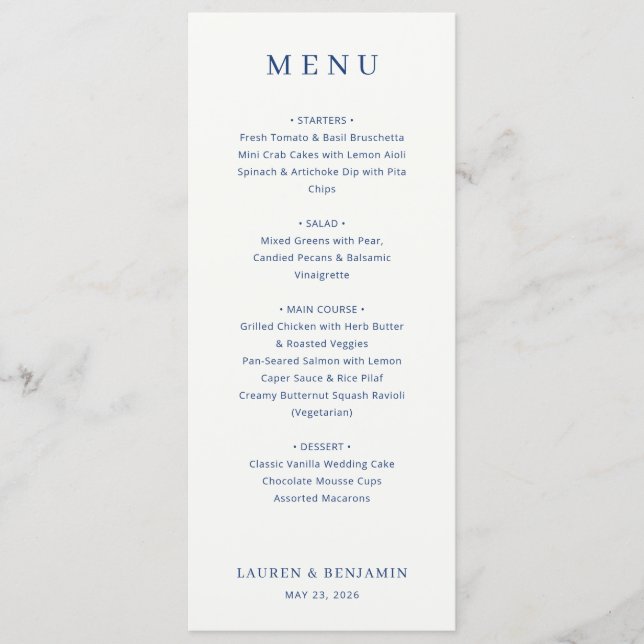 Modelo de Menu Azul Elegante (Frente)