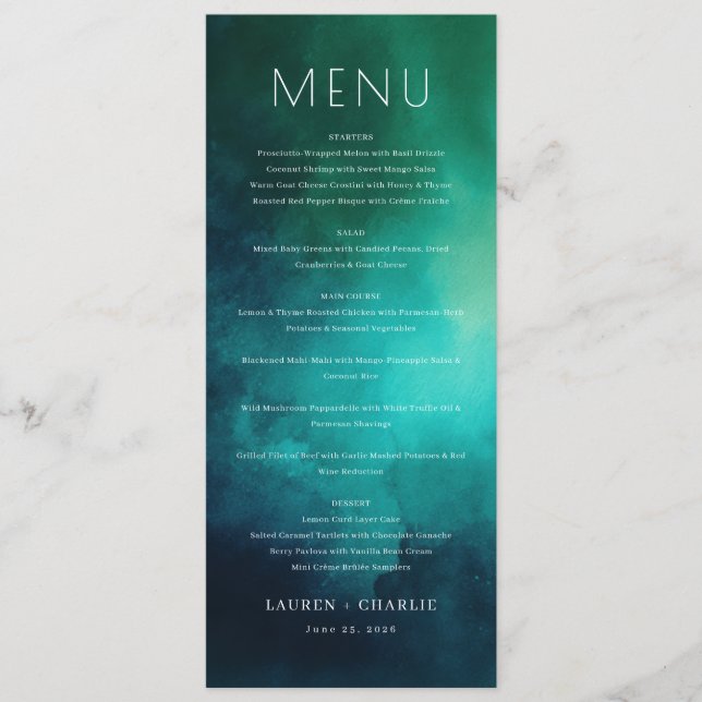 Modelo de Menu Azul Esmeralda Elegante (Frente)