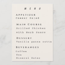 Modelo de Menu Bege Moderno Casamento Simples