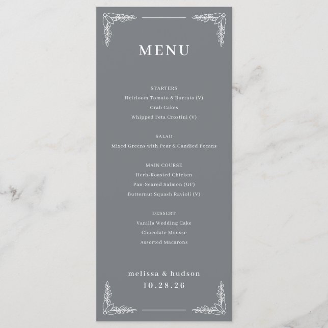 Modelo de Menu Cinza Elegante (Frente)