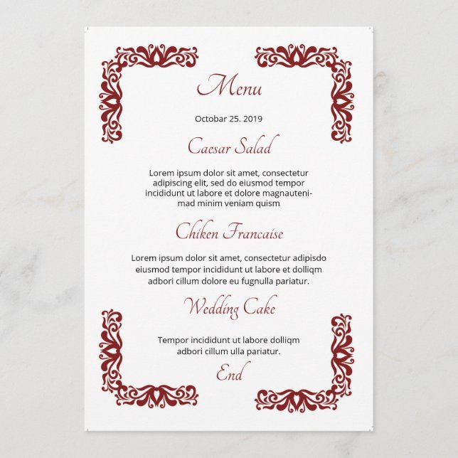 Modelo de Menu de Casamento (Frente)
