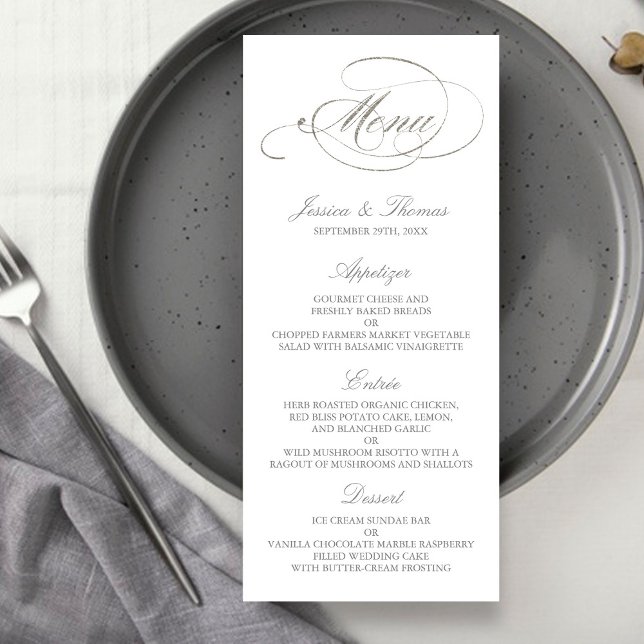 Modelo de Menu de Casamento de Foil de Silver Faux (Criador carregado)