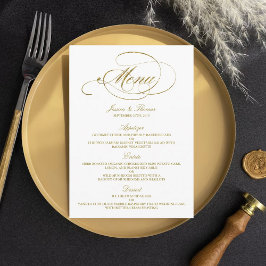 Modelo de Menu de Casamento de Folha Ouro Chic Fau