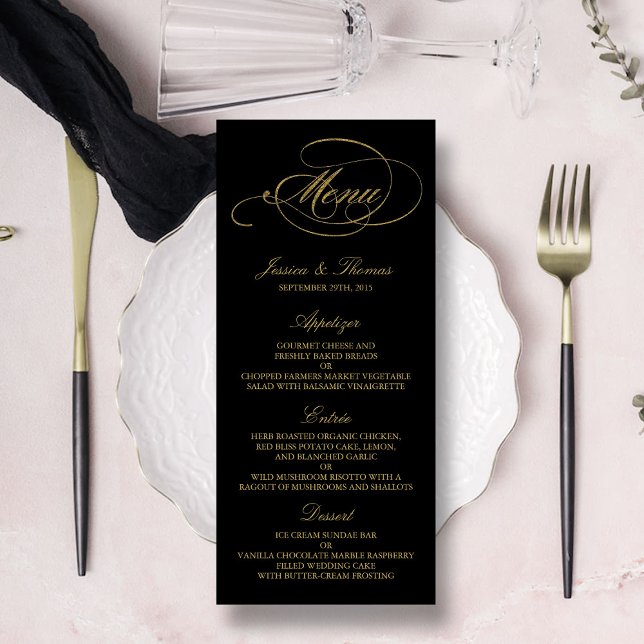 Modelo de Menu de Casamento de Folha Ouro Chic Fau (Criador carregado)