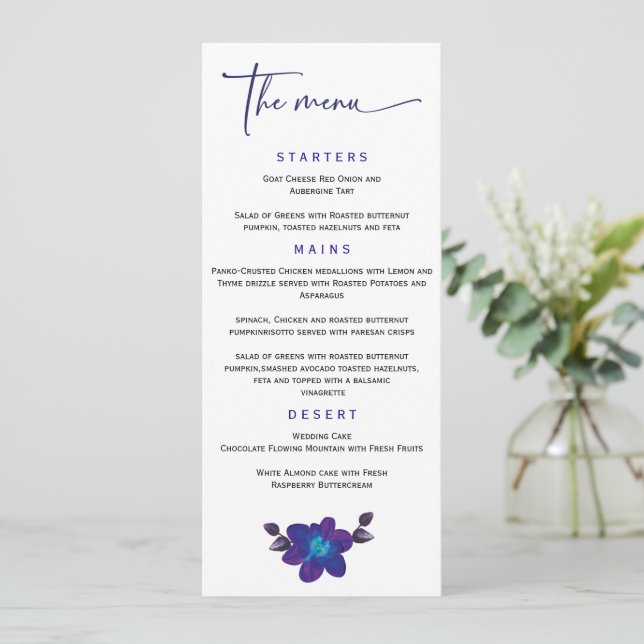Modelo de Menu de Casamento de Orquídea Azul Perso (Em pé/Frente)