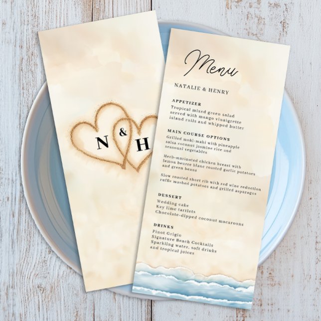 Modelo de Menu de Casamento de Praia com Oceano de (Beach Wedding Menu)