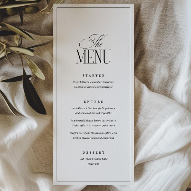 Modelo de Menu de Casamento Editável, Preto e Bran (Criador carregado)