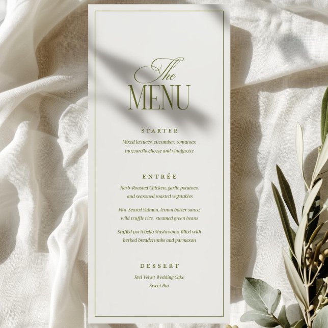Modelo de Menu de Casamento Editável, Verde Oliva  (Criador carregado)