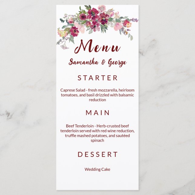 Modelo de Menu de Casamento Floral Boêmio Elegante (Frente)