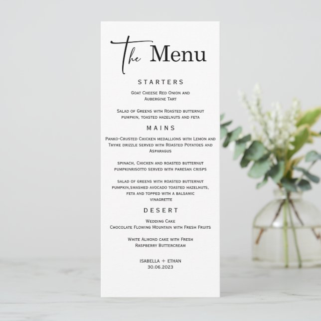Modelo de Menu de Casamento Minimalista (Em pé/Frente)