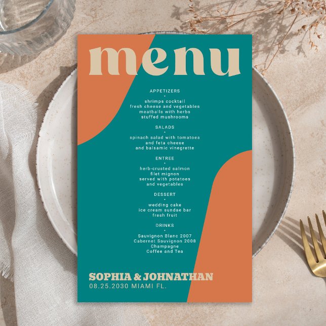 Modelo de menu de casamento moderno retrô econômic (Criador carregado)