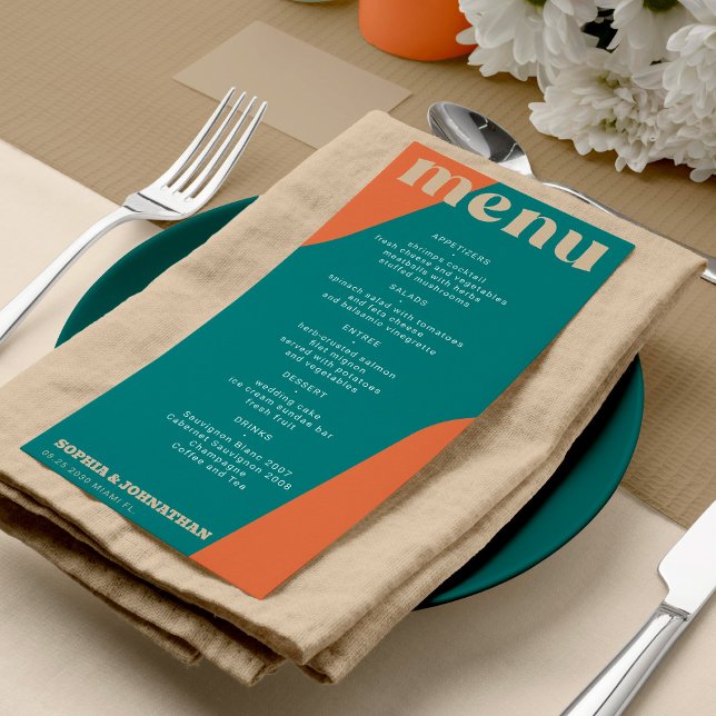 Modelo de menu de casamento moderno retrô groovy (Criador carregado)