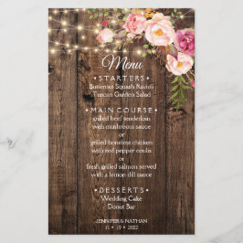 Modelo de menu de Casamento Rustic Boho Floral Cou